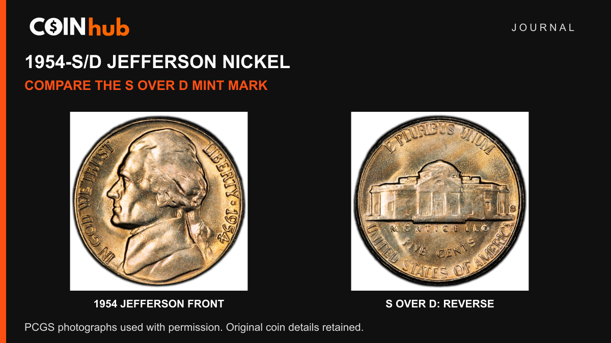 Genuine 1954-S/D FS-501 Jefferson nickel front and reverse photographed by PCGS