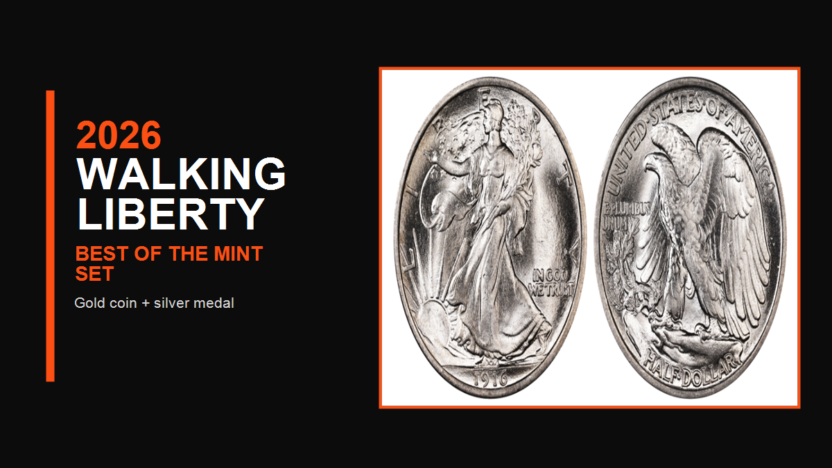 CoinHub graphic using a real 1916 Walking Liberty half dollar obverse and reverse photo for the 2026 Best of the Mint set guide
