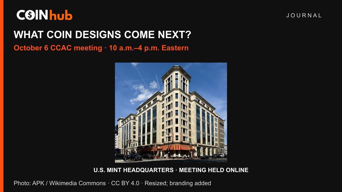 U.S. Mint headquarters in Washington, D.C., photographed by APK; contextual image for the remote October 6 CCAC meeting.