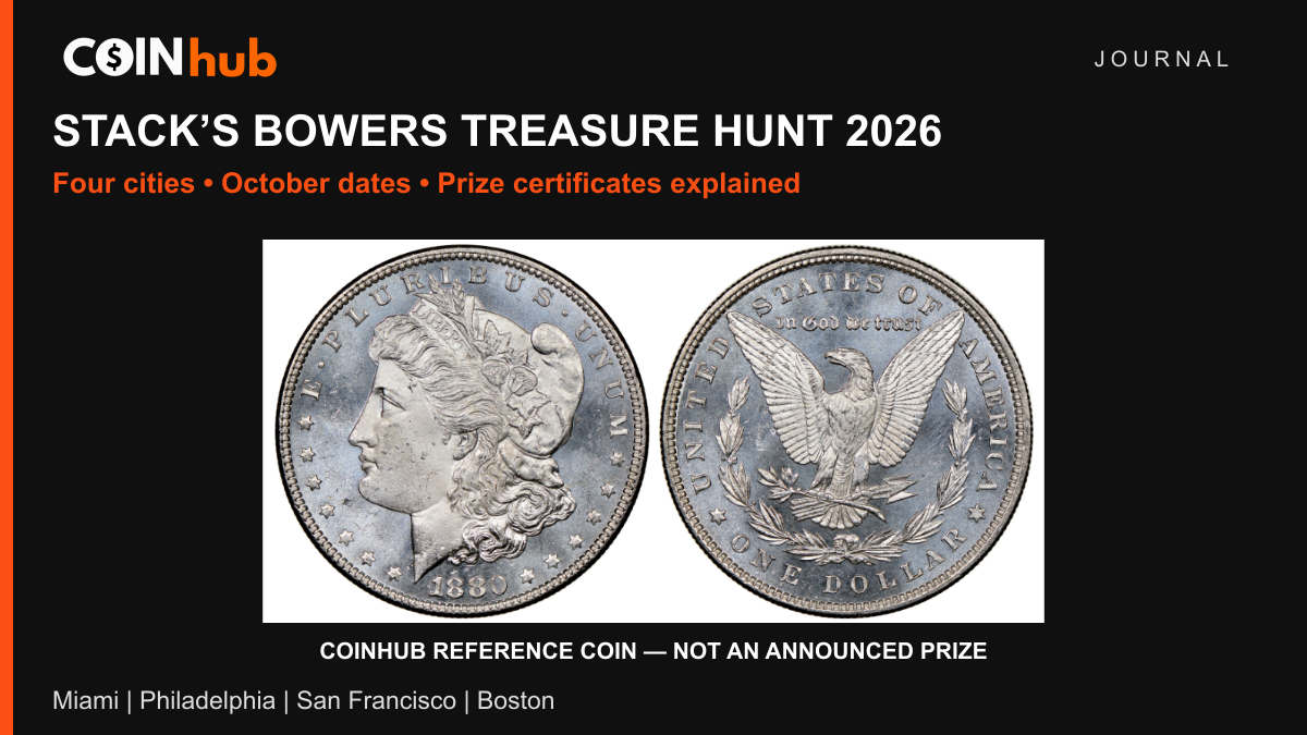 CoinHub photograph of an 1880 Morgan dollar, used as a collecting illustration, not an announced Stack’s Bowers treasure-hunt prize.