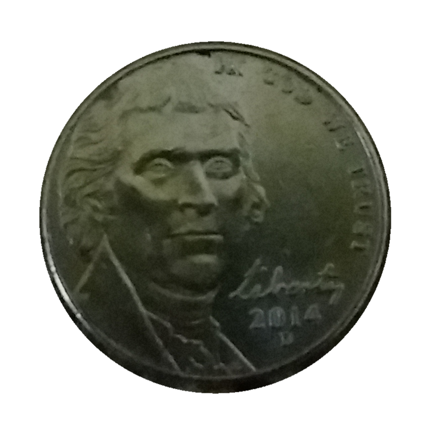 Real obverse photograph of a modern Jefferson nickel