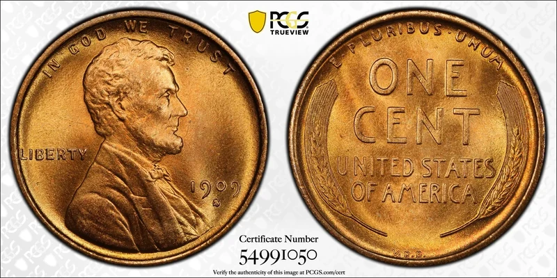 Reference photograph of a Mint State 1909-S VDB Lincoln cent, not the Good-4 coin in the sale example