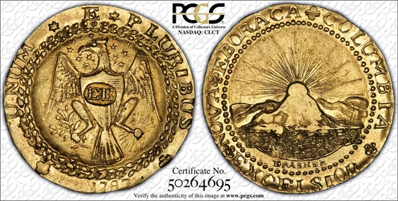 PCGS TrueView photograph of 1787 Brasher Doubloon, EB on Breast