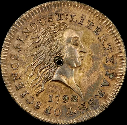 1792 Judd-1a cent struck without its silver plug, NGC MS62RB benchmark specimen, obverse