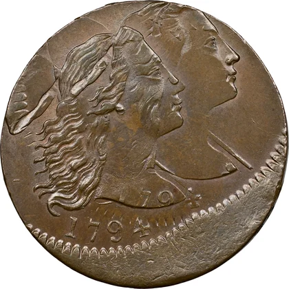 1794 Head of 1794 S-28 double-struck cent, NGC MS66BN benchmark specimen, obverse