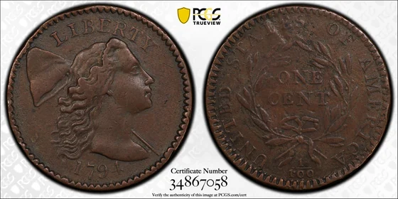 1794 Liberty Cap cent, Starred Reverse (S-48), PCGS XF40BN specimen, obverse and reverse