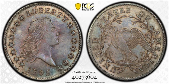 PCGS TrueView photograph of 1795 Flowing Hair Half Dollar, Two Leaves (O-117)