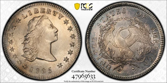 PCGS TrueView photograph of 1795 Flowing Hair Dollar, Three Leaves