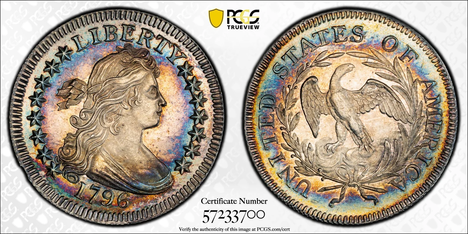 Representative 1796 Small Eagle quarter, PCGS MS67 Green-Newman specimen, not either cited sale specimen