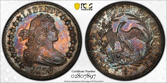 PCGS TrueView of the 1796 sixteen-star half dollar, MS66 O'Neal benchmark specimen