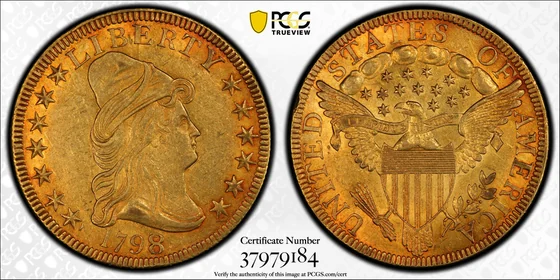 PCGS TrueView photograph of 1798/7 Capped Bust Eagle, 7 by 6 Stars
