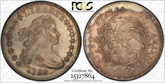 PCGS TrueView photograph of 1798 Draped Bust Dollar, Small Eagle and 15 Stars