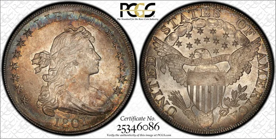 PCGS TrueView photograph of 1801 Draped Bust Dollar