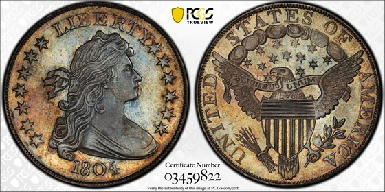 PCGS PR68 1804 Class I Draped Bust dollar, obverse and reverse