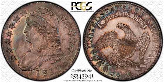 PCGS MS66 1815/2 O-101 Capped Bust half dollar, obverse and reverse, reference example
