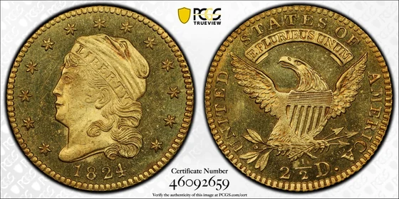 PCGS TrueView photograph of 1824/1 Capped Bust Quarter Eagle, Proof