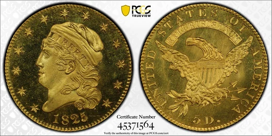 PCGS TrueView photograph of 1825/4/1 Capped Bust Half Eagle, Proof