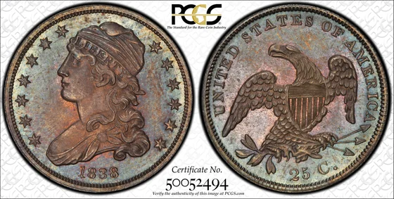 1838 Capped Bust Quarter, Proof