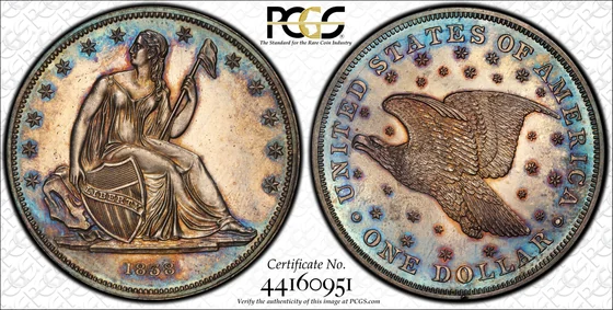 PCGS TrueView photograph of 1838 Gobrecht Dollar Restrike, Judd-88