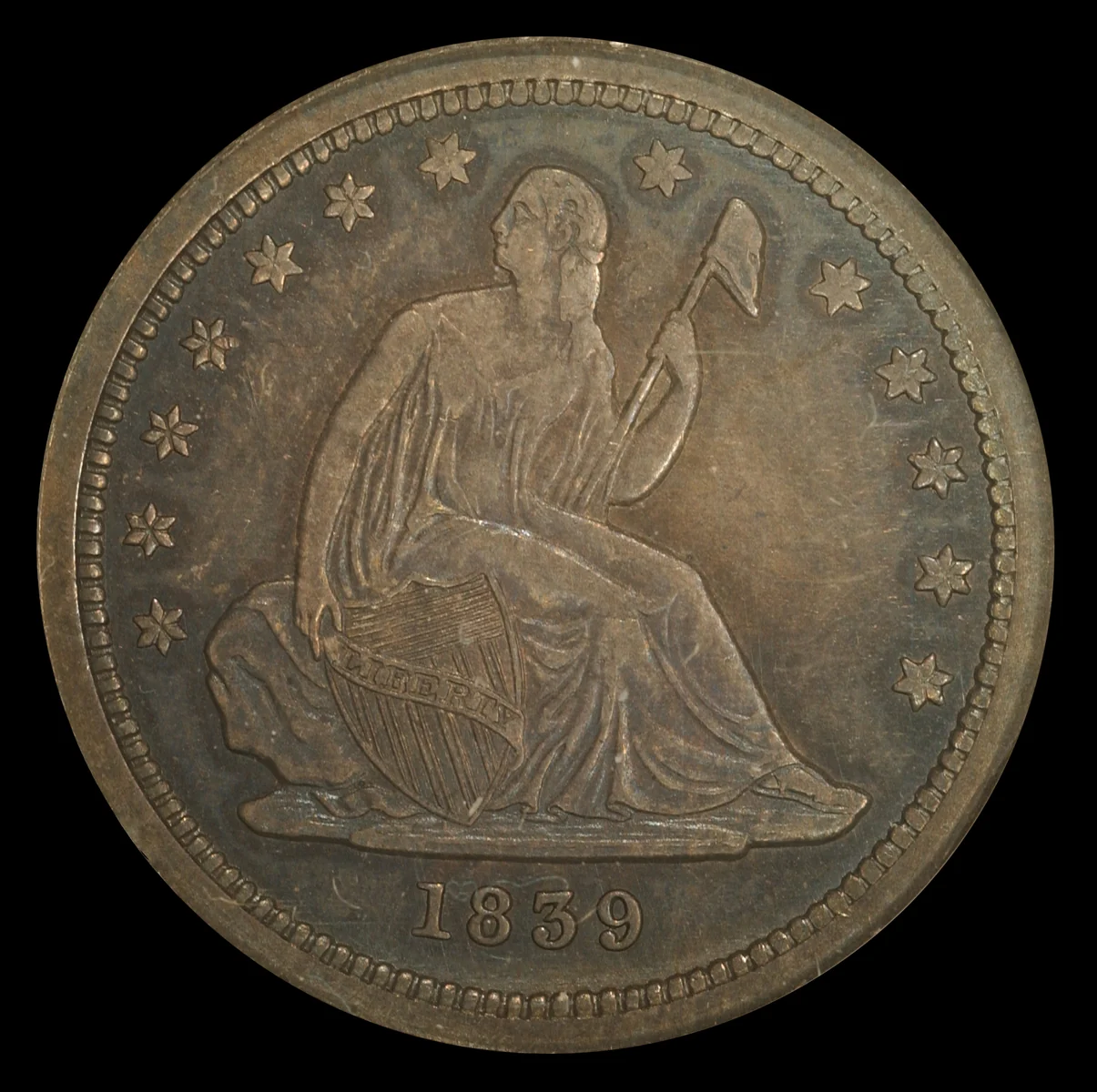 1839 No Drapery Liberty Seated Quarter, Proof