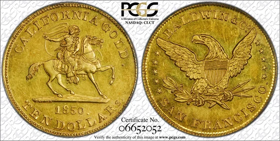 PCGS TrueView photograph of 1850 Baldwin & Co. Ten Dollars