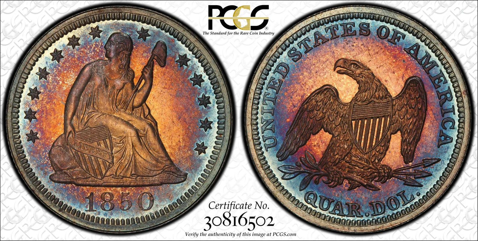 1850 Liberty Seated Quarter, Proof