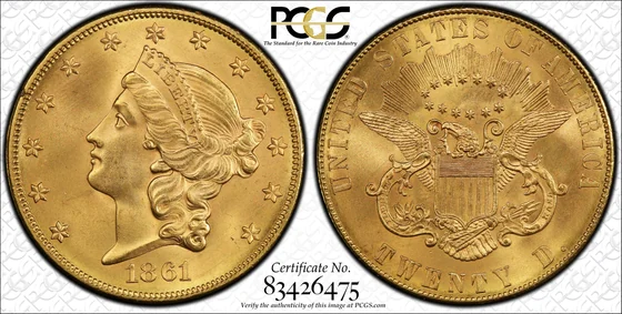 1861 Philadelphia Paquet reverse double eagle graded PCGS MS67