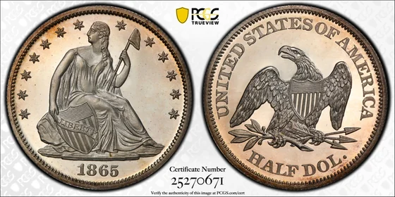 1865 Liberty Seated Half Dollar, Proof