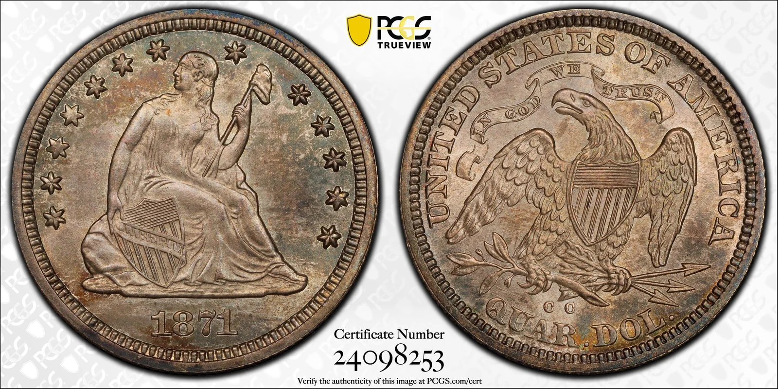 1871-CC Liberty Seated Quarter