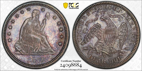 1873-CC No Arrows Liberty Seated Quarter