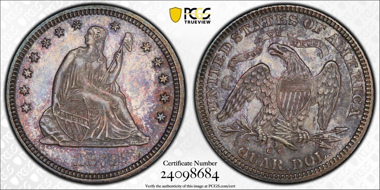 1873-CC No Arrows Liberty Seated Quarter