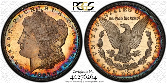 PCGS TrueView photograph of 1893-CC Morgan Dollar, Branch-Mint Proof