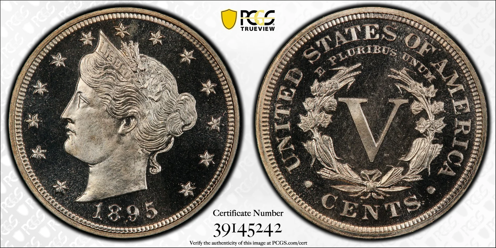 1895 Liberty Head nickel, Proof, PCGS PR66DCAM specimen, obverse and reverse