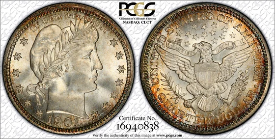 Representative 1901-S Barber quarter, PCGS MS68+ Hansen specimen, not either cited sale specimen