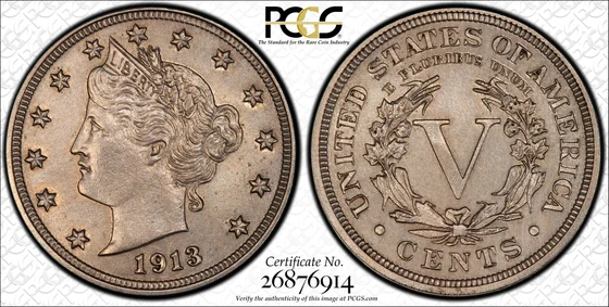 Representative 1913 Liberty Head nickel, PCGS PR63, not the Eliasberg auction specimen