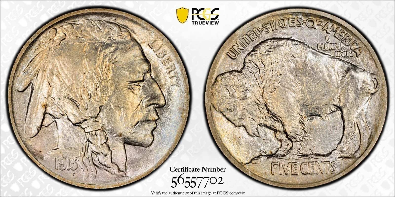 1913 Buffalo nickel, Type 1, Proof, PCGS PR68 specimen, obverse and reverse