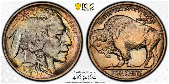 1913 Buffalo nickel, Type 2, Proof, PCGS PR68+ specimen, obverse and reverse