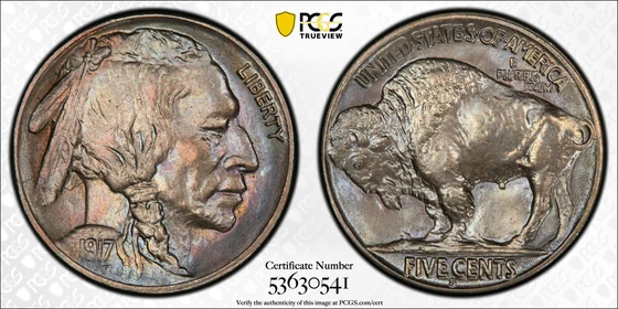 1917-S Buffalo nickel, PCGS MS67 specimen, obverse and reverse