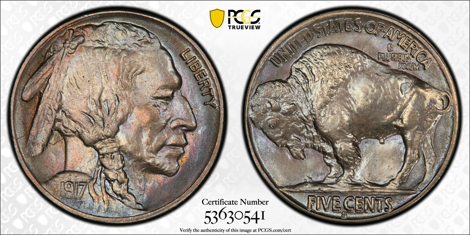 1917-S Buffalo nickel, PCGS MS67 specimen, obverse and reverse