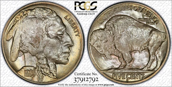 1920-S Buffalo nickel, PCGS MS66 specimen, obverse and reverse