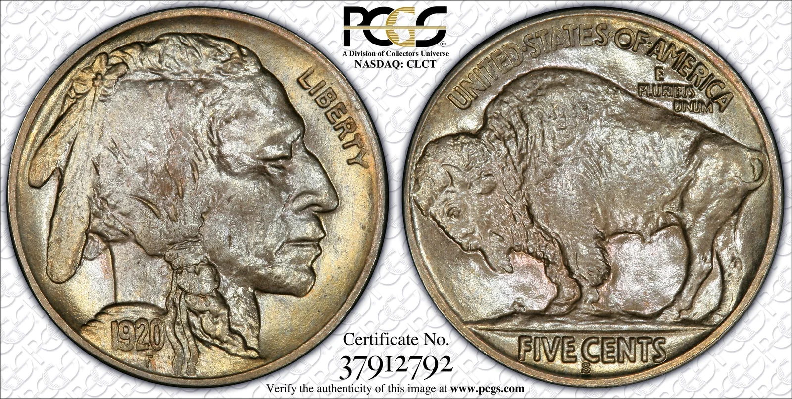 1920-S Buffalo nickel, PCGS MS66 specimen, obverse and reverse