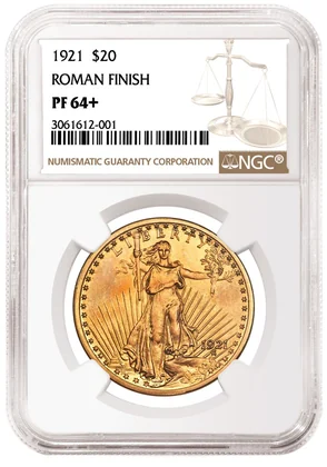 NGC photograph of 1921 Saint-Gaudens Double Eagle, Roman-Finish Proof