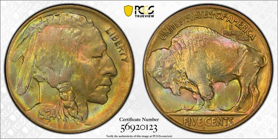1924-D Buffalo nickel, PCGS MS66+ specimen, obverse and reverse