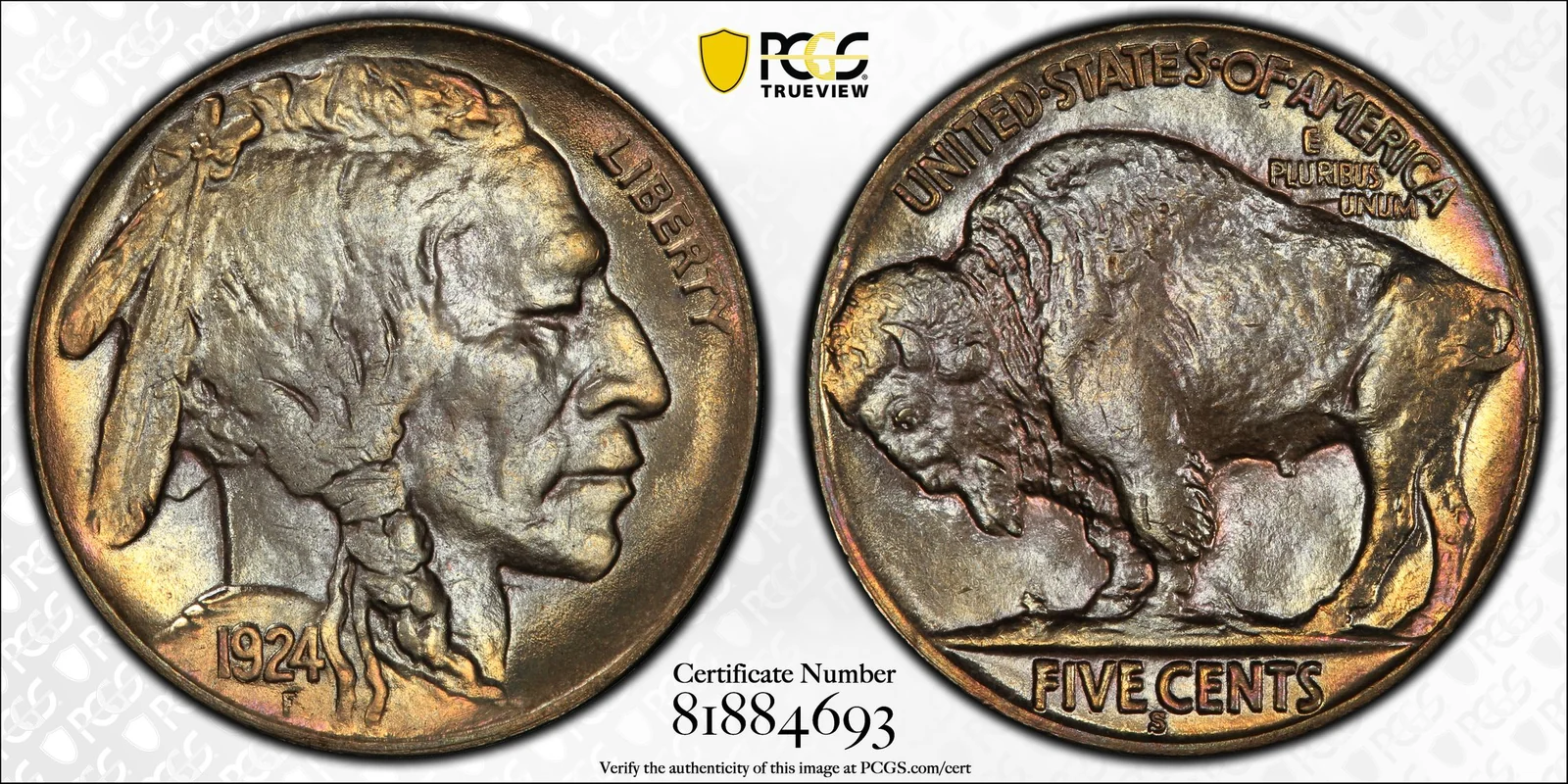 1924-S Buffalo nickel, PCGS MS66+ specimen, obverse and reverse