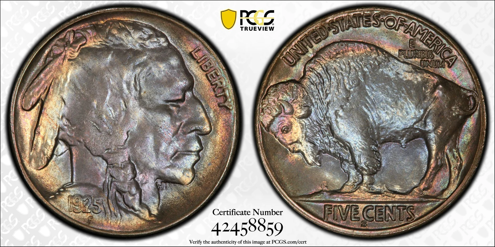 1925-S Buffalo nickel, PCGS MS66 specimen, obverse and reverse