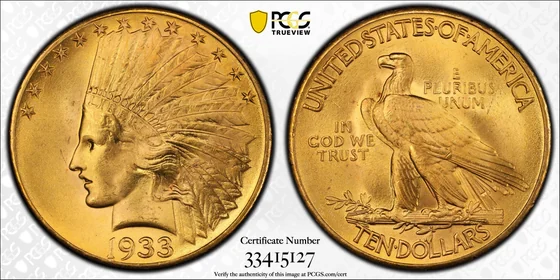 PCGS TrueView photograph of 1933 Indian Head Eagle