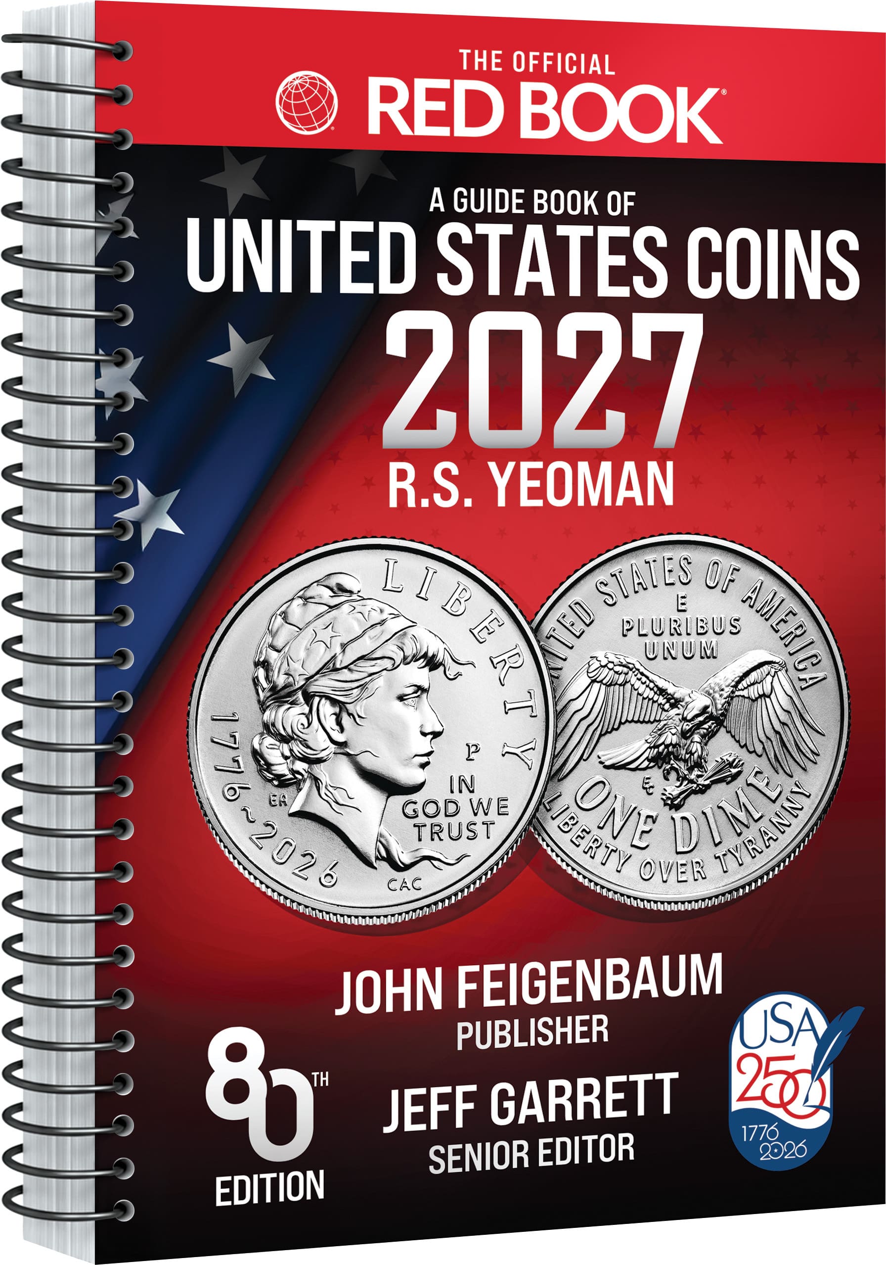 Official spiral-bound 2027 Red Book with real 2026 United States dime photographs on the cover