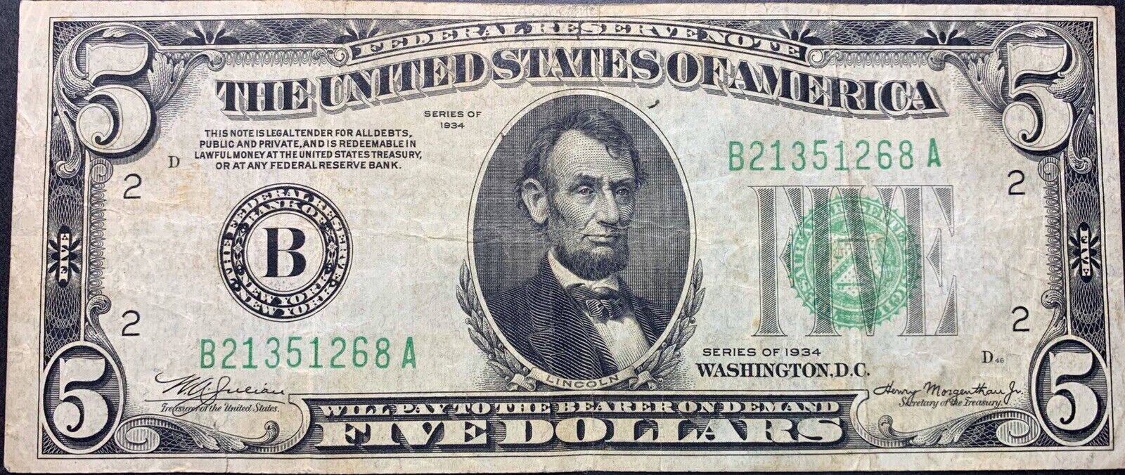 1934 5 dollar bill value