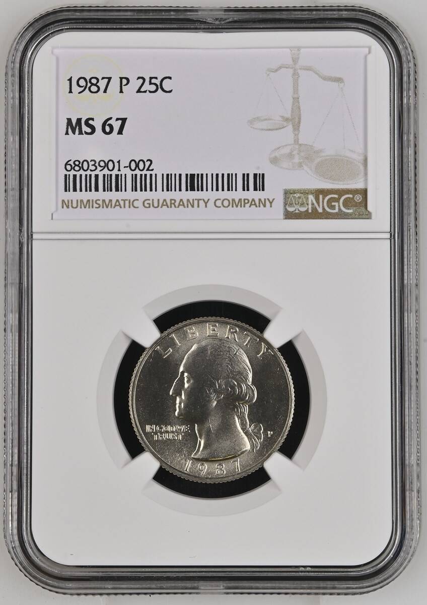 NGC-certified 1987-P Washington quarter graded MS 67