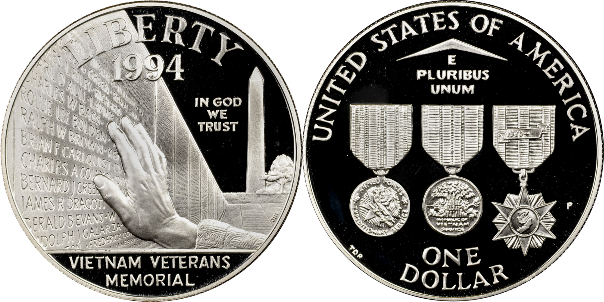 1994-W Vietnam Veterans Memorial Silver Dollar Value Guide